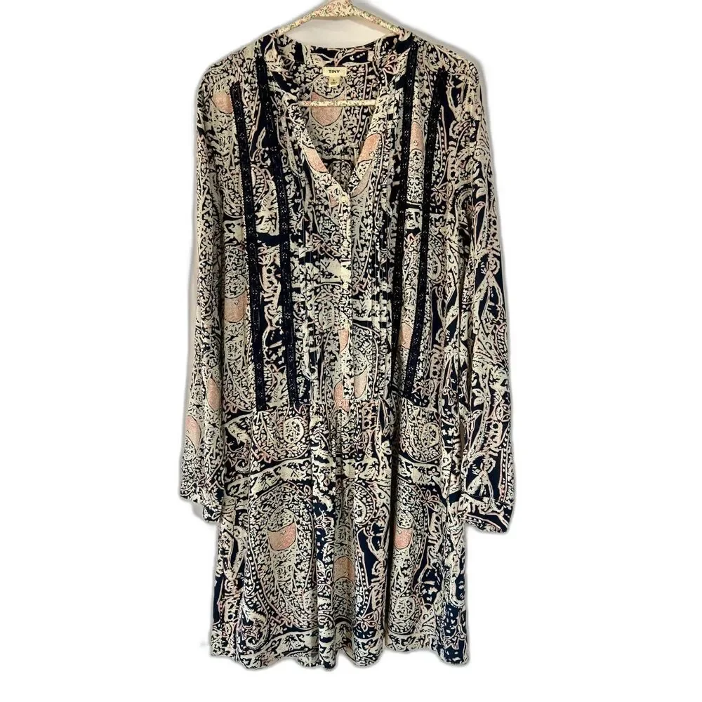 Anthropologie Caviana Shirtdress by Tiny Paisley Print Midi Dress Sz L $148 Boho